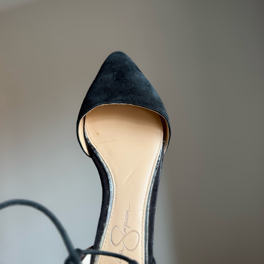 Jessica Simpson Suede Black Lace-Up Flats Size US 7,5 EU 37,5 Ankle Tie - Picture 7 of 14